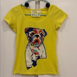 Nike Yellow Women's Tee with Artistic Dog Print